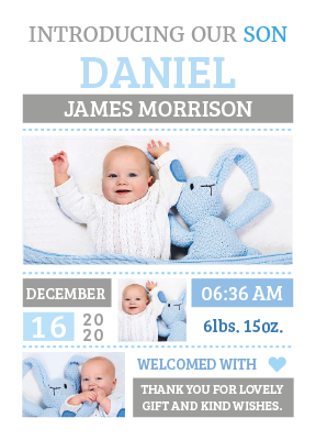 FOLDED Personalised Baby Boy Cool Thank You Note