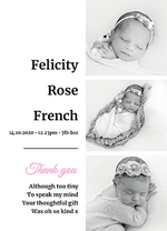 Girl black and white baby thank you note