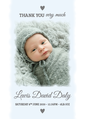 Blue to white boy thank you card FOLDED
