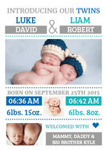 FLAT Blue Introducing Our Twins Baby Thank You Cards
