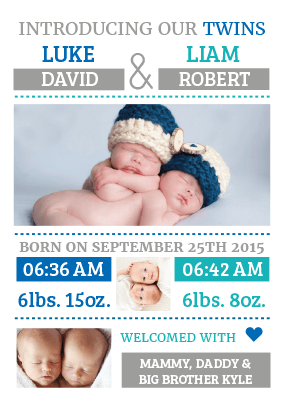 FLAT Blue Introducing Our Twins Baby Thank You Cards