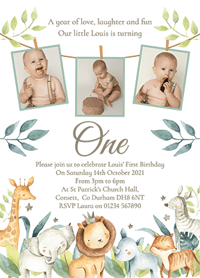 Personalised Jungle Animal Invites With Photo
