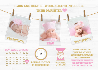 FLAT Design Personalized Baby Girl Thank You Cards with Your Own Photo | Personal Moments | Free Shipping