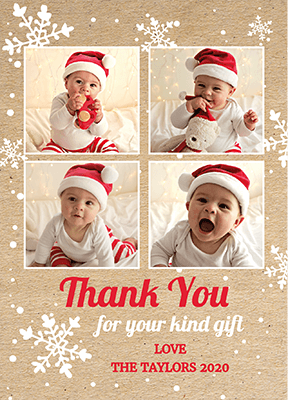 FOLDED Christmas Gift Photo Thank You Cards, Family Xmas Thank You Cards