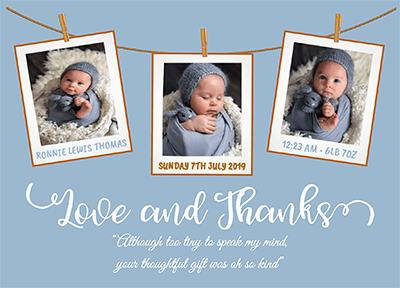 FLAT Love and Thanks Baby Boy Thank You Cards
