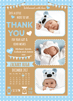 FOLDED Baby Boy Brown And Blue Frame Thank You Note