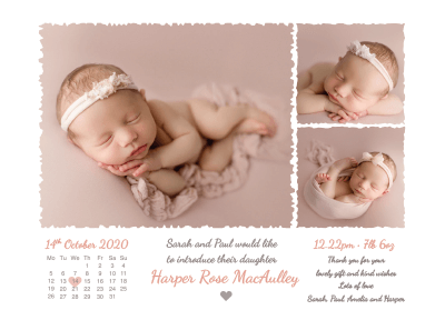 personalised snuggle baby girl thank you note