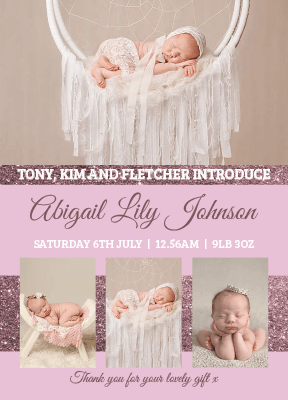 FLAT Personalised Baby Girl Glitter Thank You Cards Photo Birth Announcement Notes
