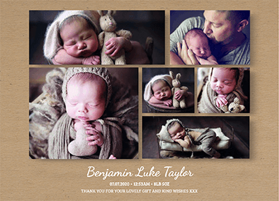 FLAT Kraft Baby Boy Thank You Cards