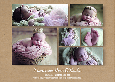 FLAT Kraft Baby Girl Thank You Cards