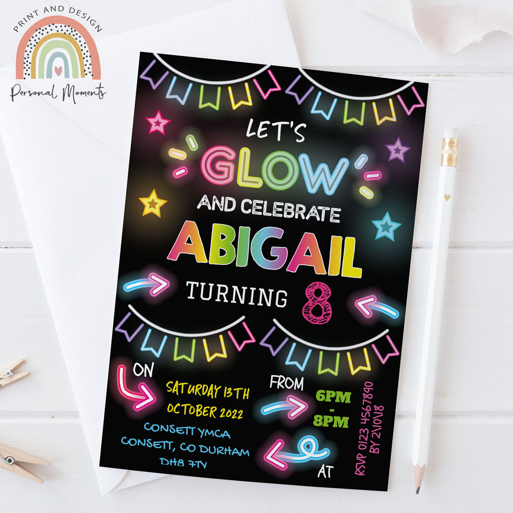 Personalised Neon Disco Party Invitations
